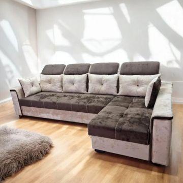 Colțar Paris Tip 2 extensibil, cu tetiere reglabile, ladă de depozitare și saltea micro pocket, 320x168 cm