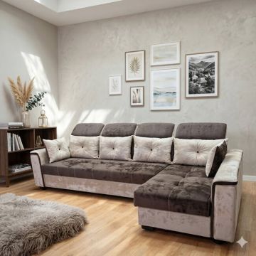 Colțar Paris Tip 2 extensibil, culoare personalizabila - 320x168 cm, cu tetiere reglabile, ladă de depozitare și saltea micro pocket