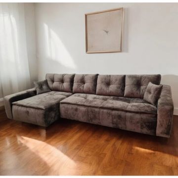 Colțar Roma Tip 2 extensibil, ladă depozitare, stofă premium, 342x166 cm, Gri