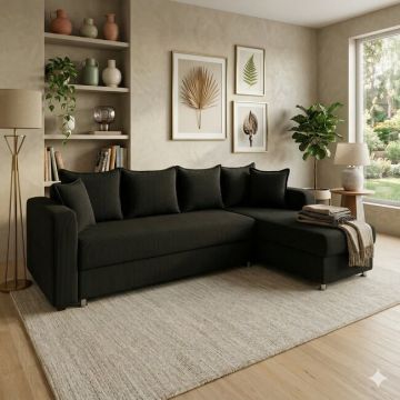 Colțar Royal, 3 locuri, culoare personalizabila - 305x195x85 cm, suprafață dormit 160x220 cm, extensibil cu ladă de depozitare, stofa matlasată Lux, arcuri bonell