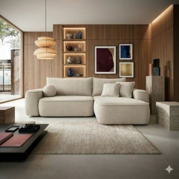 Colțar Sandby, 283x168 cm, cu ladă de depozitare, spațiu de dormit generos, material premium