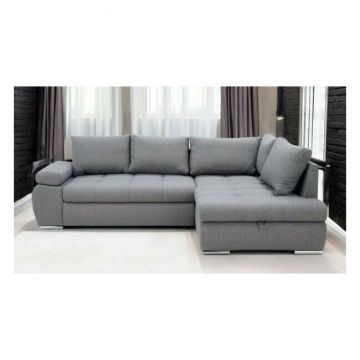 Colțar Sky extensibil, ladă depozitare, braț reglabil, stofă rezistentă, 263x173 cm, gri