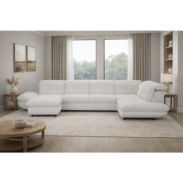 Colțar Stratus U extensibil, tetiere rabatabile, ladă depozitare, arcuri sinusoidale, 397x234x181 cm, gri