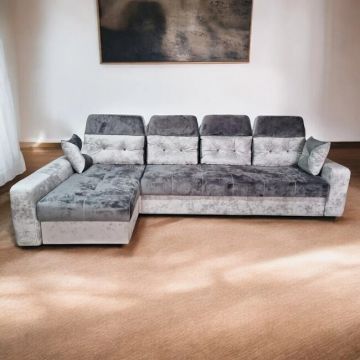 Colțar Viena Tip 2 extensibil, cu ladă de depozitare, saltea memory foam și micro pocket, structură fag stratificat, 320x165 cm