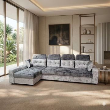 Colțar Viena Tip 2 extensibil, culoare personalizabila - 320x165 cm, cu ladă de depozitare, saltea memory foam și micro pocket, structură fag stratificat