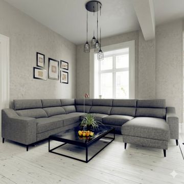 Coltar cu insulă Malibu U, spațiu generos, tapițerie premium, 145/88/93 cm, culoare personalizată