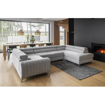 Coltar extensibil dreapta 6 locuri ELTAP, RT-04BOR, Louis, 347x202x92 cm, lemn/poliester, gri deschis