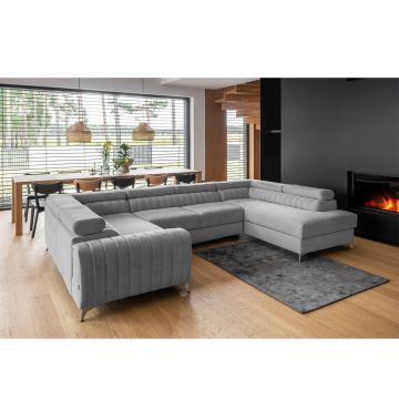 Coltar extensibil dreapta 6 locuri ELTAP, RT-04GO, Louis, 347x202x92 cm, lemn/poliester, gri deschis