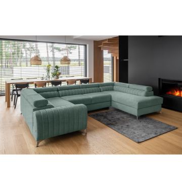 Coltar extensibil dreapta 6 locuri ELTAP, RT-100PO, Louis, 347x202x92 cm, lemn/poliester, verde