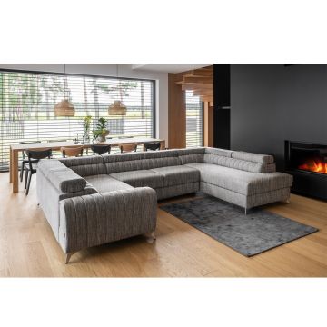 Coltar extensibil dreapta 6 locuri ELTAP, RT-130MAR, Louis, 347x202x92 cm, lemn/poliester, gri deschis