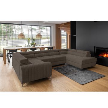 Coltar extensibil dreapta 6 locuri ELTAP, RT-18VER, Louis, 347x202x92 cm, lemn/poliester, bej inchis