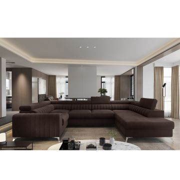 Coltar extensibil dreapta 6 locuri ELTAP, RT-22NU, Louis, 347x202x92 cm, lemn/poliester, maro inchis