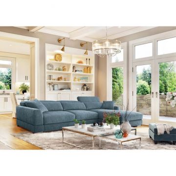 Coltar extensibil Salia, cu spațiu de depozitare, tapițerie premium, 330x200 cm, culoare personalizată