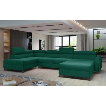 Coltar extensibil stanga 5 locuri ELTAP, Jos-13, Josette, 370x190x98 cm, lemn/poliester, verde inchis