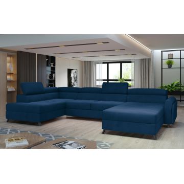 Coltar extensibil stanga 5 locuri ELTAP, Jos-15, Josette, 370x190x98 cm, lemn/poliester, albastru inchis
