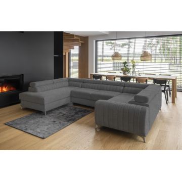 Coltar extensibil stanga 6 locuri ELTAP, LT-04VER, Louis, 347x202x92 cm, lemn/poliester, gri