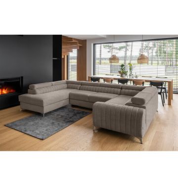 Coltar extensibil stanga 6 locuri ELTAP, LT-07PO, Louis, 347x202x92 cm, lemn/poliester, gri