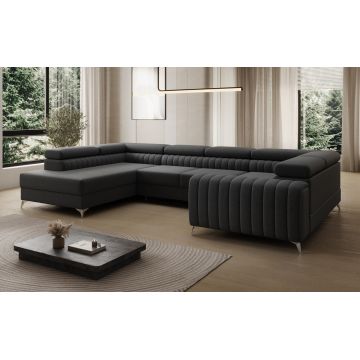 Coltar extensibil stanga 6 locuri ELTAP, LT-14SAW, Louis, 347x202x92 cm, lemn/poliester, negru