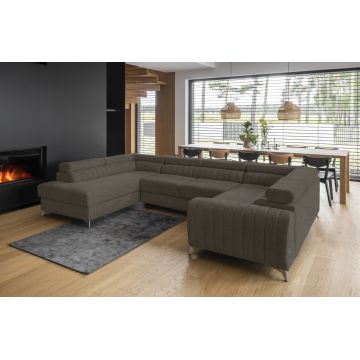 Coltar extensibil stanga 6 locuri ELTAP, LT-18VER, Louis, 347x202x92 cm, lemn/poliester, bej inchis