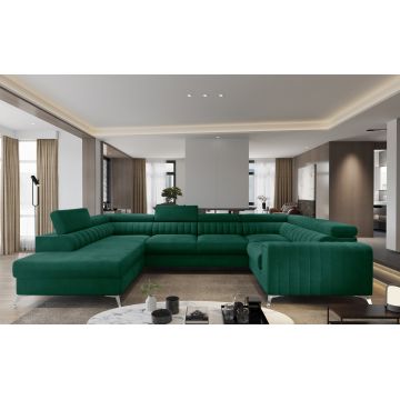 Coltar extensibil stanga 6 locuri ELTAP, LT-35NU, Louis, 347x202x92 cm, lemn/poliester, verde inchis