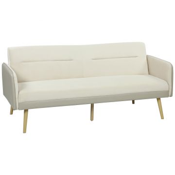 HOMCOM Canapea Extensibilă 3 Locuri Convertibilă cu Cotiere din PU, Colțar Reclinabil Clic Clac în Catifea cu Picioare Metalice și Cadru din Lemn, pentru Living sau Dormitor, 185x84x83 cm, Bej | Aosom Romania
