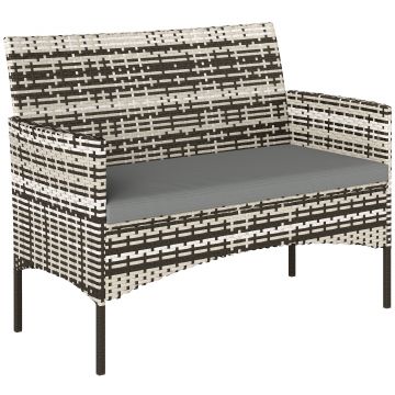 Outsunny Canapea de grădină 2 locuri din rășină împletită cu perne canapea de exterior cu cotiere 115 x 63 x 85 cm gri deschis | Aosom Romania