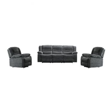 Set canapea recliner Relax 3+1+1, canapea și două fotolii cu funcție de relaxare, tapițerie catifelată, gri
