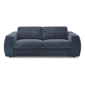 Canapea albastru-închis pentru dormitul zilnic/extensibilă cu tapițerie din catifea reiată 220 cm Hugo – Bobochic Paris