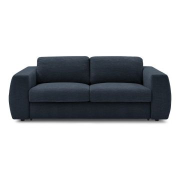 Canapea albastru-închis pentru dormitul zilnic/extensibilă cu tapițerie din chenille 220 cm Hugo – Bobochic Paris