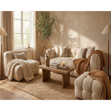 Canapea Bedora Teddy, 3 locuri, textil, ivory