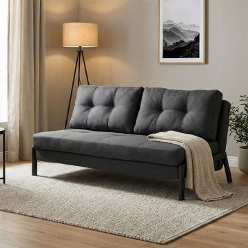 Canapea extensibila 2 locuri, Fancy, Gri inchis, 150x92x77 cm