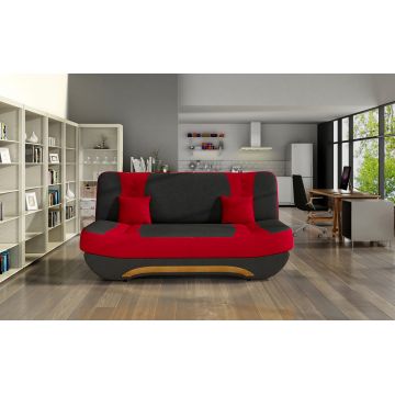 Canapea extensibila 3 locuri ELTAP, Ewa II, 189x90x88 cm, lemn/poliester, negru/rosu