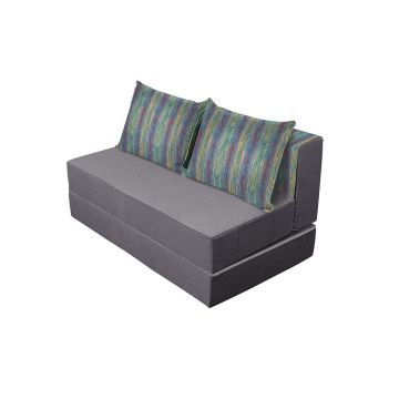 Canapea Extensibila Bedora Urban Living, 2 locuri, cu buzunare, perne cu flori, textil, gri