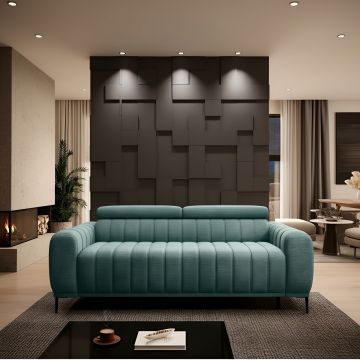 Canapea extensibila GANDI 160, stofa catifelata verde menta - Salvador 12, cu tetiere reglabile, 227x102x95 cm - Default Title