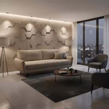 Canapea extensibila SOLANO, stofa catifelata bej - Riviera 16, cu lada depozitare, 230x107x85/73 cm - Default Title