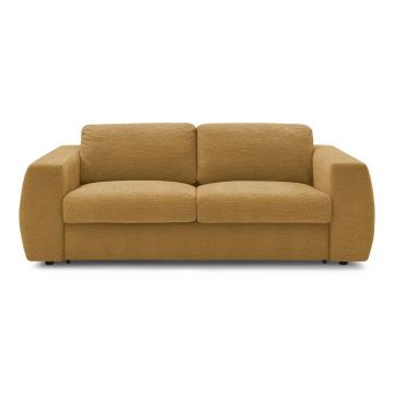 Canapea galben-muștar pentru dormitul zilnic/extensibilă cu tapițerie din chenille 220 cm Hugo – Bobochic Paris