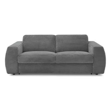 Canapea gri închis pentru dormitul zilnic/extensibilă cu tapițerie din catifea reiată 240 cm Hugo – Bobochic Paris