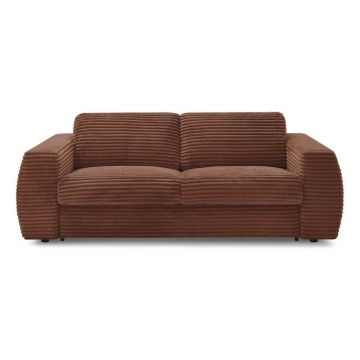 Canapea portocalie pentru dormitul zilnic/extensibilă cu tapițerie din catifea reiată 240 cm Hugo – Bobochic Paris