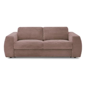 Canapea roz pentru dormitul zilnic/extensibilă cu tapițerie din catifea reiată 220 cm Hugo – Bobochic Paris