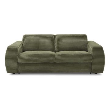 Canapea verde pentru dormitul zilnic/extensibilă cu tapițerie din catifea reiată 240 cm Hugo – Bobochic Paris