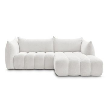 Colțar alb cu tapițerie din țesătură bouclé (cu colț pe partea dreaptă/cu șezlong) Azra – Bobochic Paris