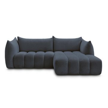 Colțar albastru închis cu tapițerie din țesătură bouclé (cu colț pe partea dreaptă/cu șezlong) Azra – Bobochic Paris