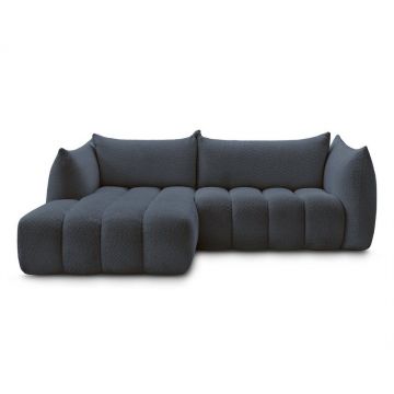 Colțar albastru închis cu tapițerie din țesătură bouclé (cu colț pe partea stângă/cu șezlong) Azra – Bobochic Paris