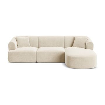 Colțar bej cu tapițerie din catifea (cu colț pe partea dreaptă/cu șezlong) Campi – Cosmopolitan Design