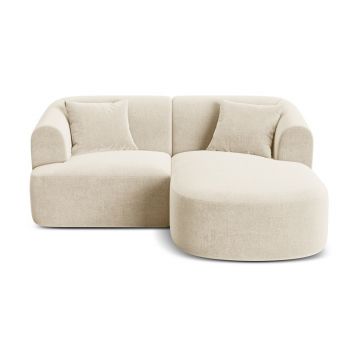 Colțar bej cu tapițerie din catifea (cu colț pe partea dreaptă/cu șezlong) Campi – Cosmopolitan Design