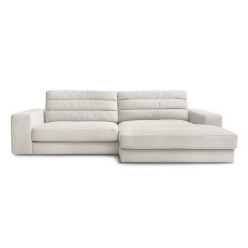 Colțar bej cu tapițerie din catifea (cu colț pe partea dreaptă/cu șezlong) Sierra – Bobochic Paris