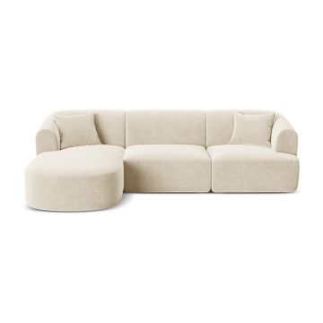 Colțar bej cu tapițerie din catifea (cu colț pe partea stângă/cu șezlong) Campi – Cosmopolitan Design