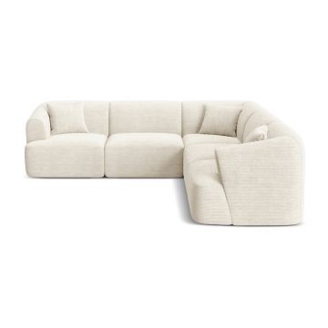 Colțar bej cu tapițerie din catifea reiată Campi – Cosmopolitan Design