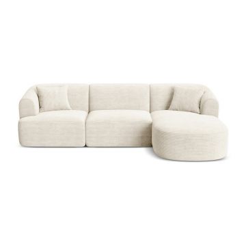 Colțar bej cu tapițerie din catifea reiată (cu colț pe partea dreaptă/cu șezlong) Campi – Cosmopolitan Design