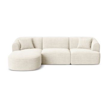 Colțar bej cu tapițerie din catifea reiată (cu colț pe partea stângă/cu șezlong) Campi – Cosmopolitan Design